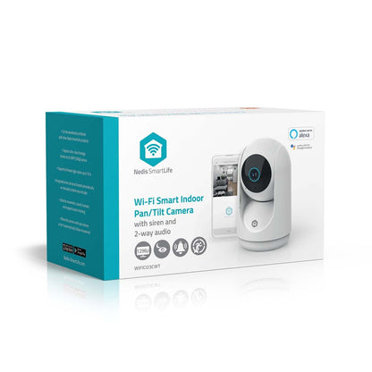 Nedis SmartLife Indoor Camera | Wi-Fi | 3MP Full HD 1296p | Pan tilt | Cloud Storage (optional) / microSD (not included) / Onvif | With motion sensor | Night vision | White