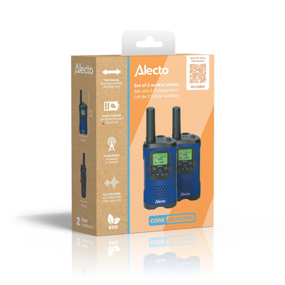 Alecto Walkie-Talkie Childrens Set | 2 Handsets | Up to 7 km | Frequency channels: 8 | VOX | up to 3 Hours | Black / Blue