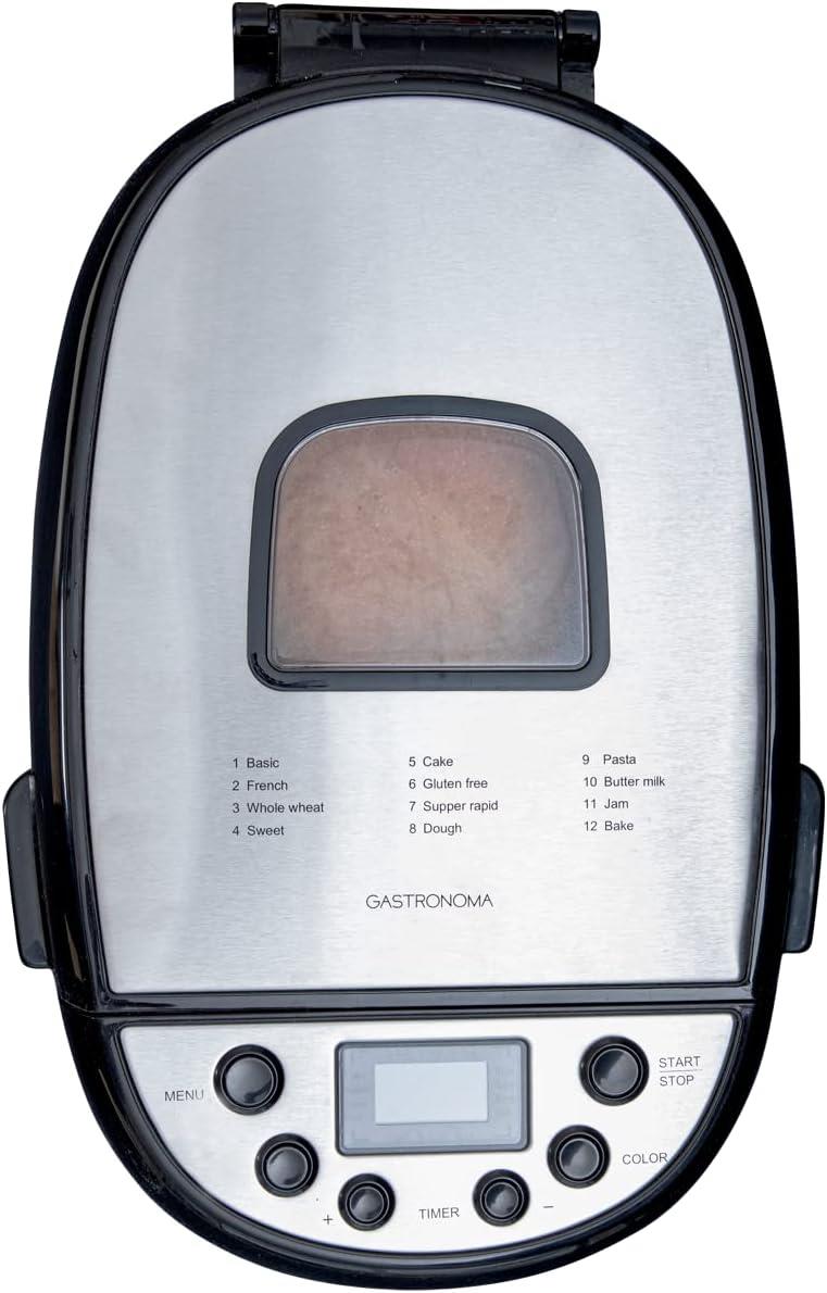 Gastronoma 18260001 | Automatic Bread Maker | 12 Digital Preset Programs | Time | LCD Screen | Black