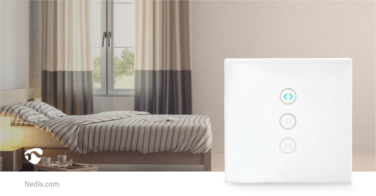 Nedis SmartLife Wall Switch | Wi-Fi | Curtain / Shutter / Sunshade | Wall Mount | 300 W | Android™ / IOS | Glass | White