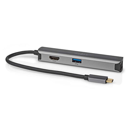 Nedis USB Multi-Port Adapter | USB 3.2 Gen 1 | USB-C™ Male | HDMI™ Output / RJ45 Female / 3x USB-A Female | 5 Gbps | 0.20 m | Round | Gold Plated | PVC | Anthracite | Box