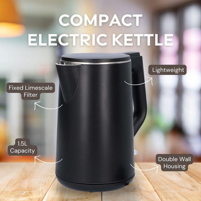 Nedis Electric Kettle | 1.5 l | Plastic | Black | Rotatable 360 degrees | Concealed heating element | Strix® controller | Boil-dry protection