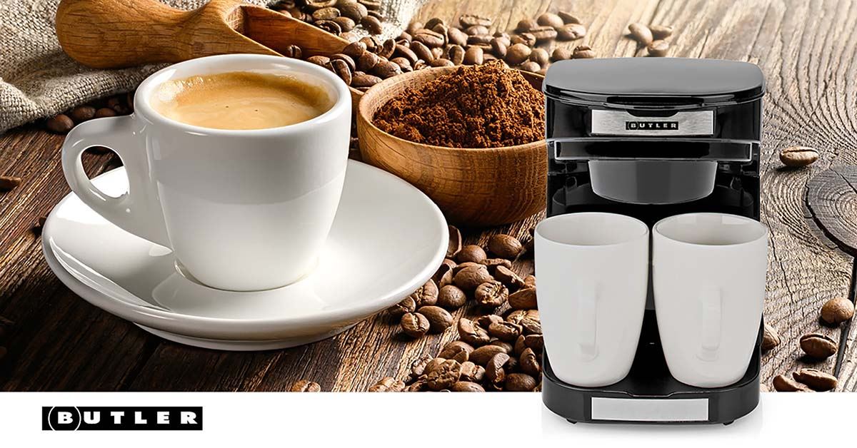 Butler Compact Coffee Maker | Filter Coffee | 2 Porcelain Cups | 0.25 l | 450 W | Auto Shut-off | Black