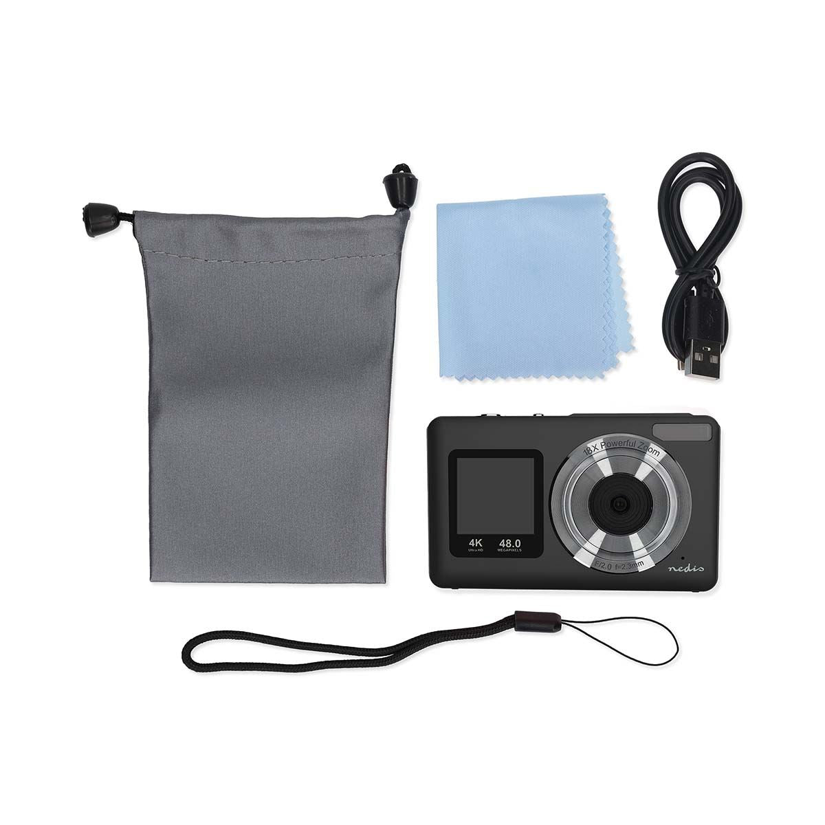 Nedis PCAM2530BK | Digital Photo Camera | Dual Screen | 48 MPixel | 4K@30fps | 5 MPixel CMOS | Black