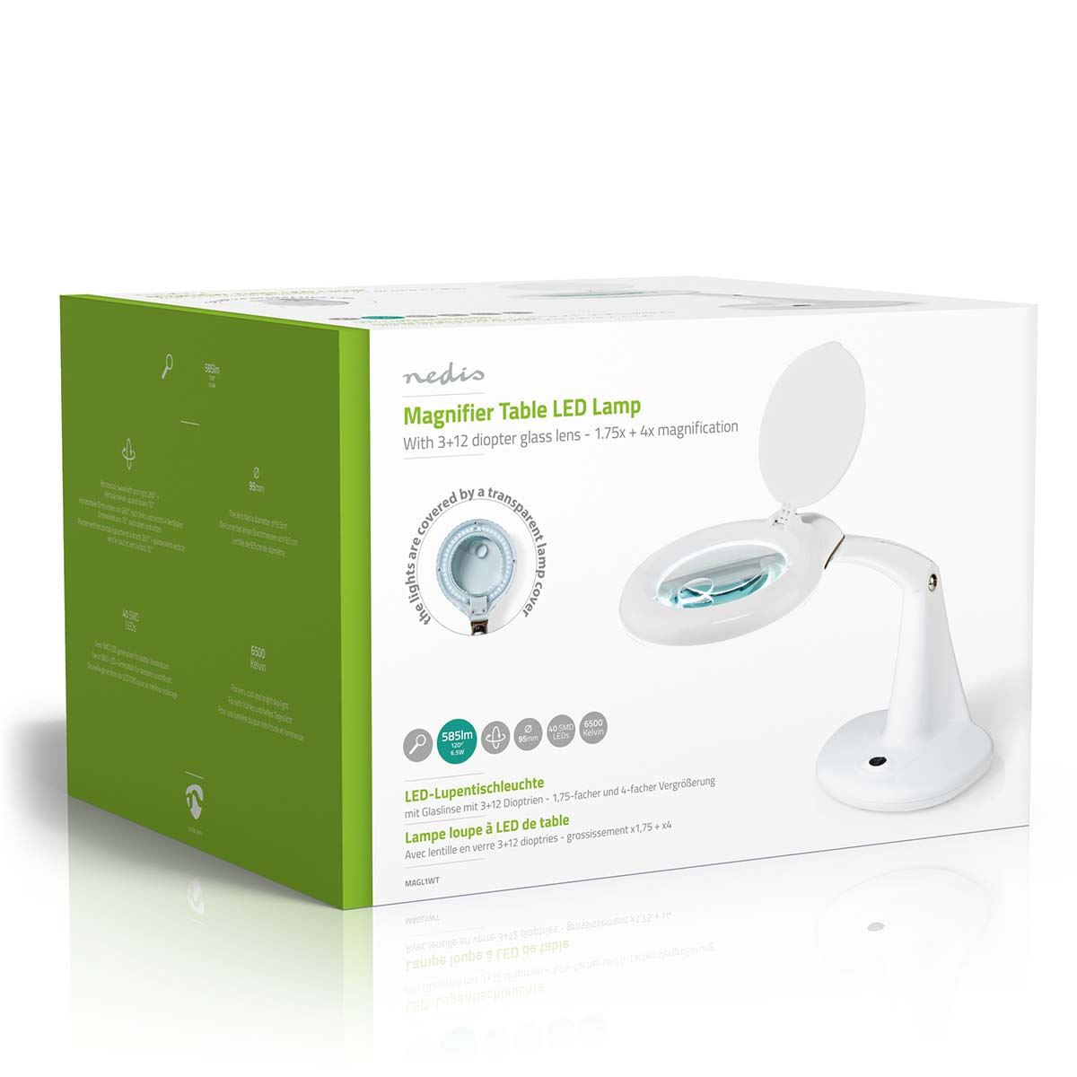 Nedis Magnifying Table Lamp | Lens strength: 3 + 12 Diopter | 6500 K | 6.5 W | 585 lm | White