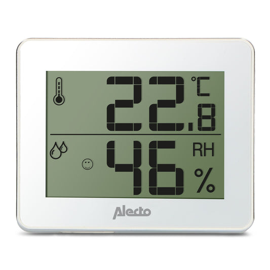 Alecto WS-55 | Indoor Large LCD Thermometer / Hygrometer | White / Silver