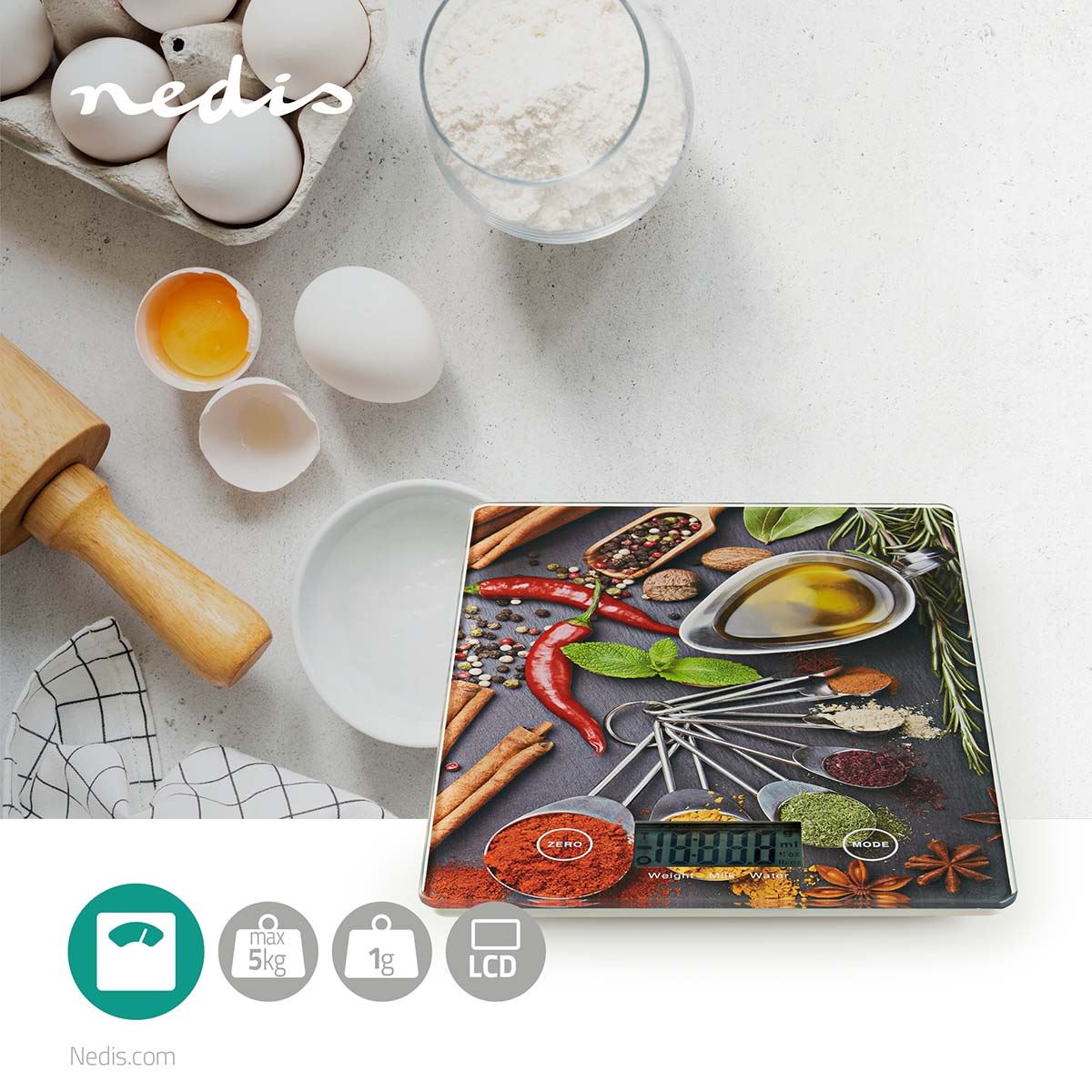 Nedis Kitchen Scales | Digital | Glass / Plastic | Multi Colour