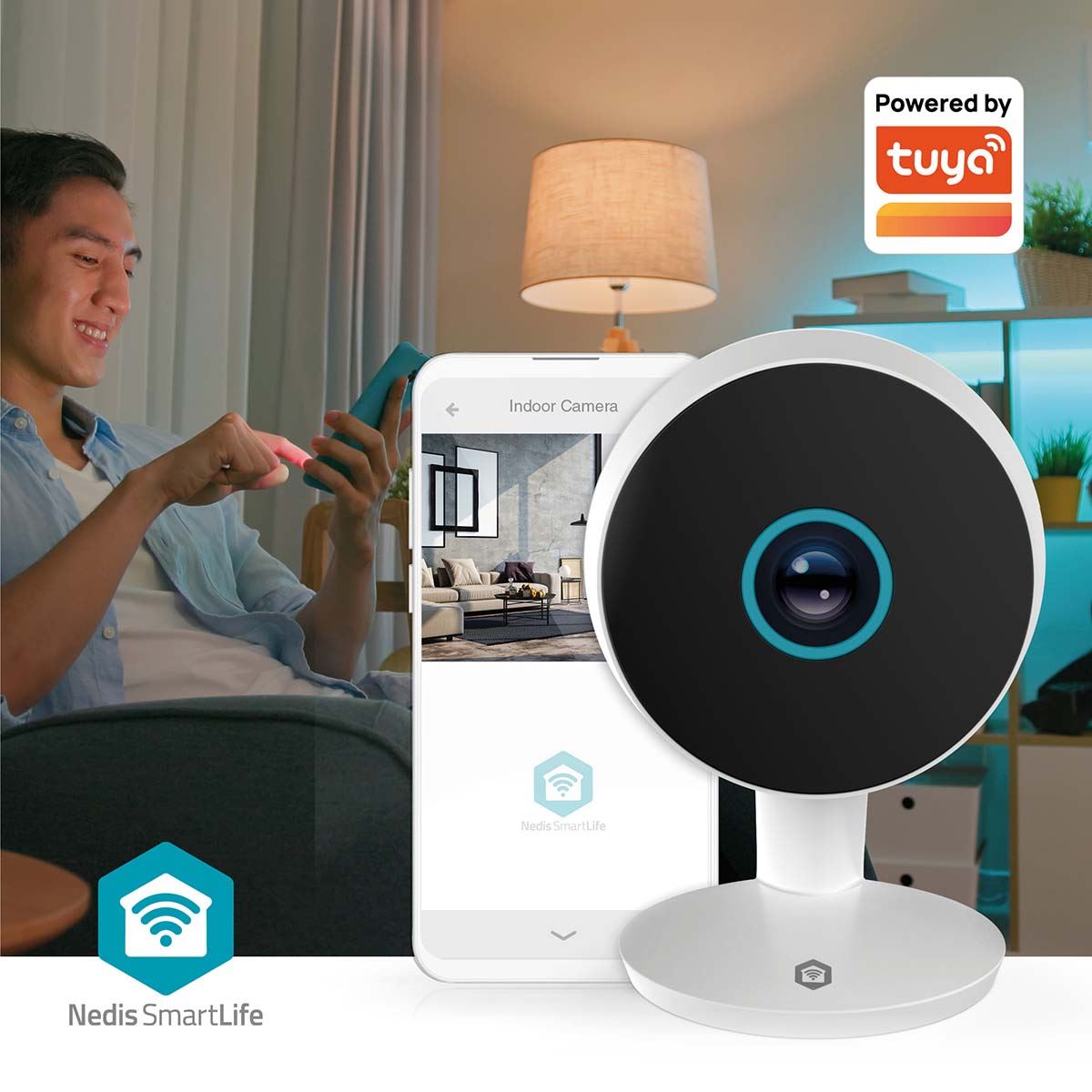 Nedis SmartLife Indoor Camera | Wi-Fi | 3MP Full HD 1296p | Cloud Storage (optional) / microSD (not included) / Onvif | With motion sensor | Night vision | White