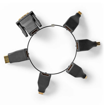 Nedis HDMI™ Adapter | DisplayPort Male / DVI-D 24+1-Pin Male / HDMI™ Micro Connector / HDMI™ Mini Connector / Mini DisplayPort Male / USB-C™ Male | HDMI™ Output | Gold Plated | Straight | PVC | Black | 1 pcs | Box