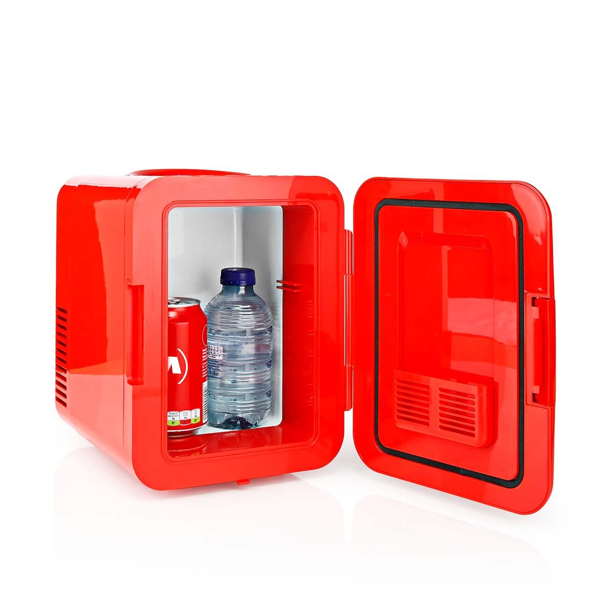 MELISSA Portable Mini Fridge | Mains or 12v Aux | 6 cans / 4 l capacity | 100-240 V / 12 V  Vehicle| Heating / Cooling function | Carrying handle | Red