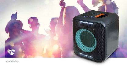 Nedis Bluetooth® Party Speaker | Maximum battery play time: 5 hrs | 150 W | Carrying handle | Party lights | Linkable | Equalizer | Black / Orange