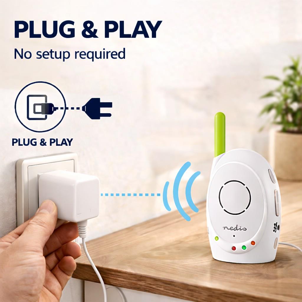 Nedis Baby Monitor | FHSS (Frequency-Hopping Spread Spectrum) | With talk back function | Range: 300 m | Battery Powered / Mains Powered | Green / White