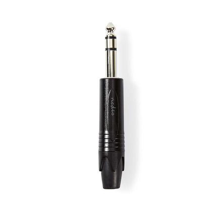 Nedis 6.35 mm Connector | Straight | Male | Nickel Plated | Solder | Cable input diameter: 6.0 mm | Aluminium | Black | Polybag | 1 pcs