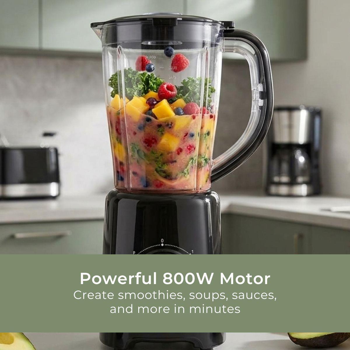 MELISSA 16180134 | Blender | 800 W | 2 Speeds + pulse | 4 Stainless steel blades | 1.5L Plastic jug | Black