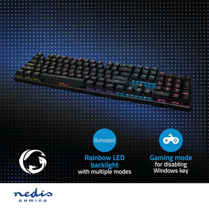 Nedis Wired Gaming Keyboard | USB Type-A | Mechanical Keys | LED | QWERTY | US Layout | USB Powered | Power cable length: 1.50 m | Gaming