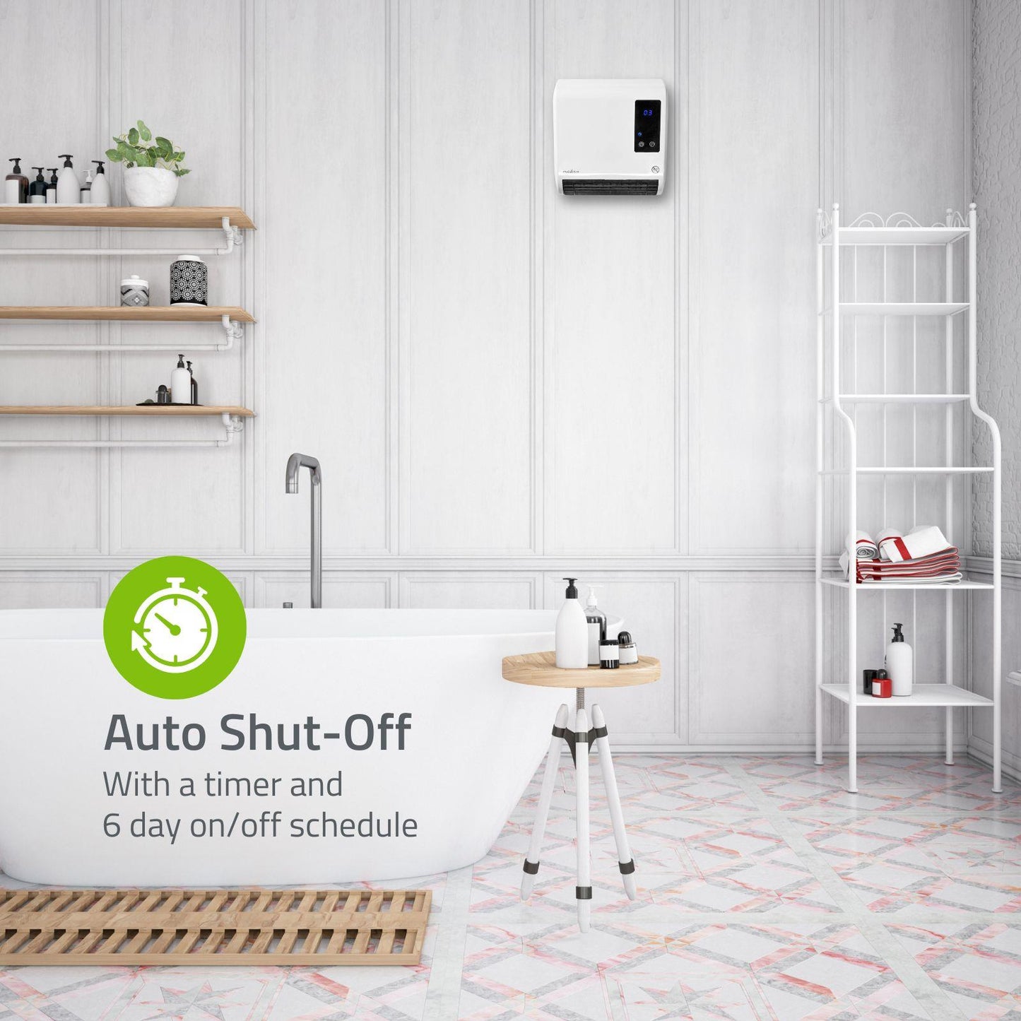 Nedis Bathroom Heater | 2000 W | Adjustable thermostat | 2 Heat Modes | IP22 | Remote control | White