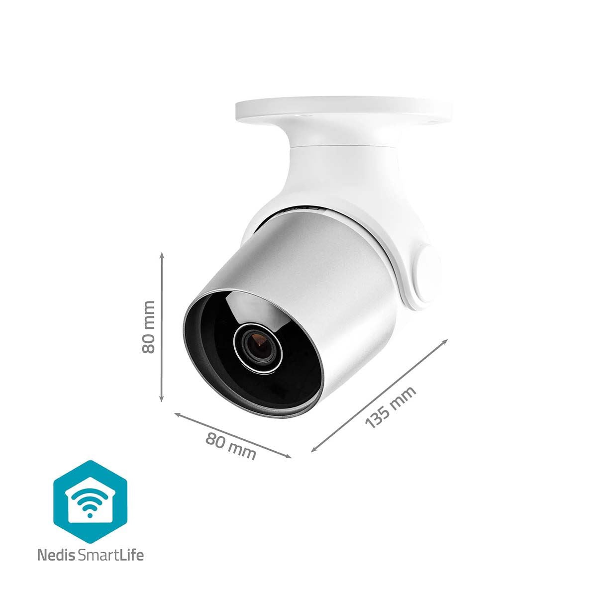 Nedis SmartLife Outdoor Camera | Wi-Fi | Full HD 1080p | IP65 | Cloud Storage (optional) / microSD (not included) | 12 V DC | With motion sensor | Night vision | Silver / White