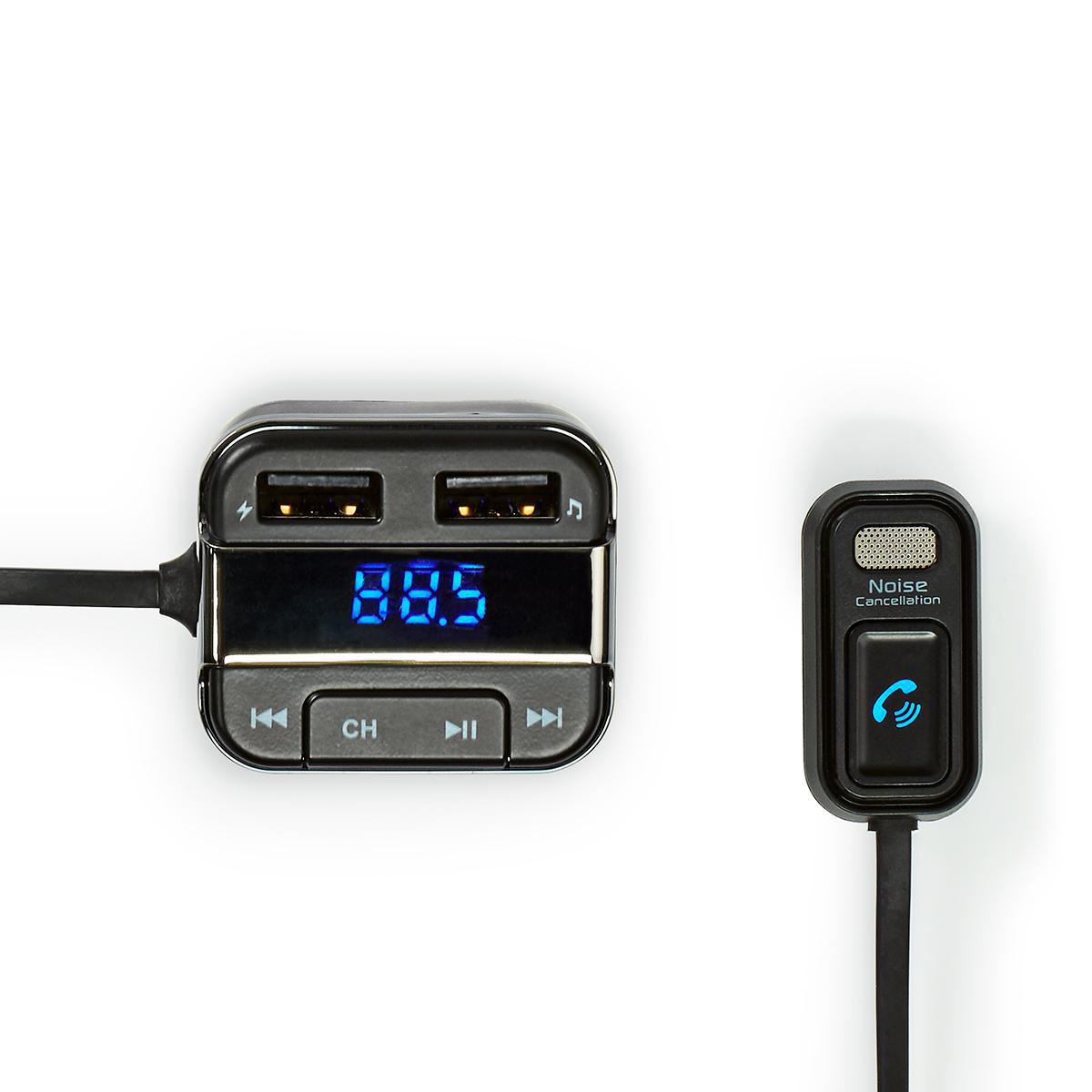 Nedis Car FM Transmitter | Fixed | Hands free calling | 0.8 " | LED Screen | Bluetooth® | 5.0 V DC / 1.0 A / 5.0 V DC / 2.4 A | Google Assistant / Siri | Black / Grey