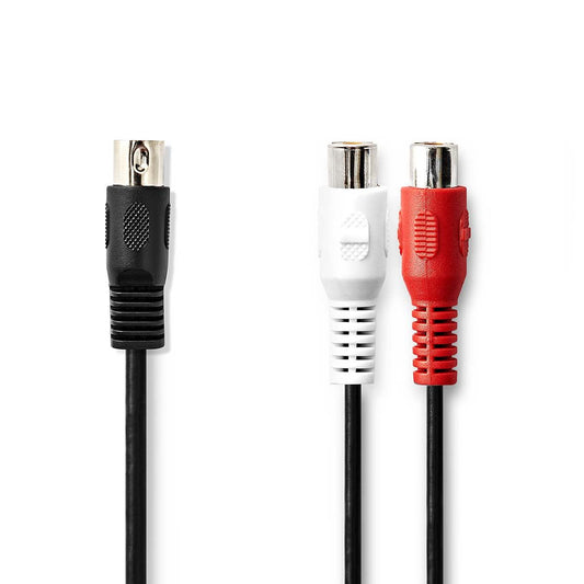Nedis DIN Audio Cable | DIN 5-Pin Male | 2x RCA Female | Nickel Plated | 0.20 m | Round | PVC | Black | Label