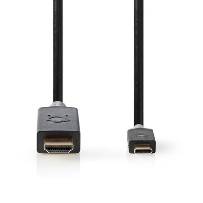 Nedis USB-C™ Adapter | USB 3.2 Gen 1 | USB-C™ Male | HDMI™ Connector | 4K@60Hz | 2.00 m | Round | Gold Plated | PVC | Anthracite | Box