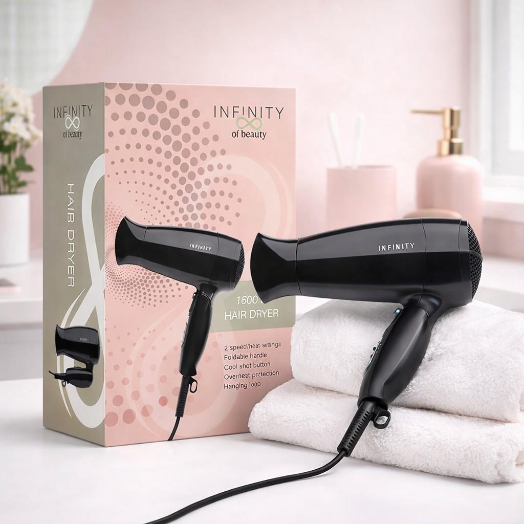 MELISSA Hair Dryer | Ideal for Travel with Foldable Handle 1600W | Black