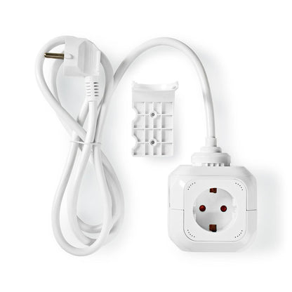 Nedis Extension Socket | Type F (CEE 7/7) | 4-Way | 1.50 m | 3680 W | 16 A | Kind of grounding: Side Contacts | 230 V AC 50/60 Hz | Socket angle: 90 ° | H05VV-F 3G1.5mm² | White