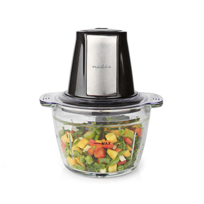 Nedis Food Chopper | 500 W | 1 l | Glass | 1-Speed Setting | Black / Silver
