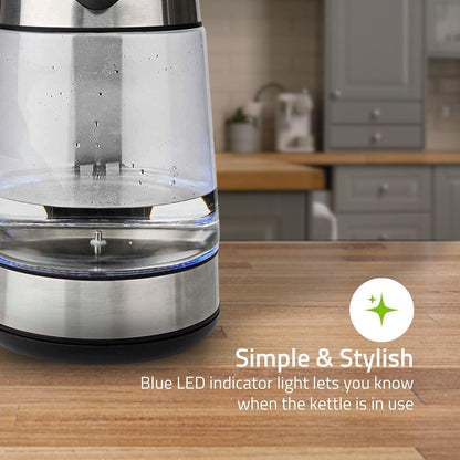 Nedis Electric Kettle | 1.7 l | Glass | Transparent | 60,70,80,90,100 °C | Temperature indicator | Rotatable 360 degrees | Concealed heating element | Strix® controller | Boil-dry protection