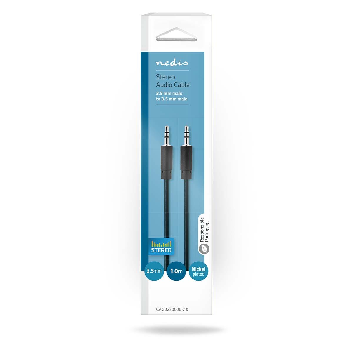 Nedis CAGB22000BK10 | Stereo Audio Cable | 3.5 mm Male | 3.5 mm Male | Nickel Plated | 1.00 m | Round | Black | Box