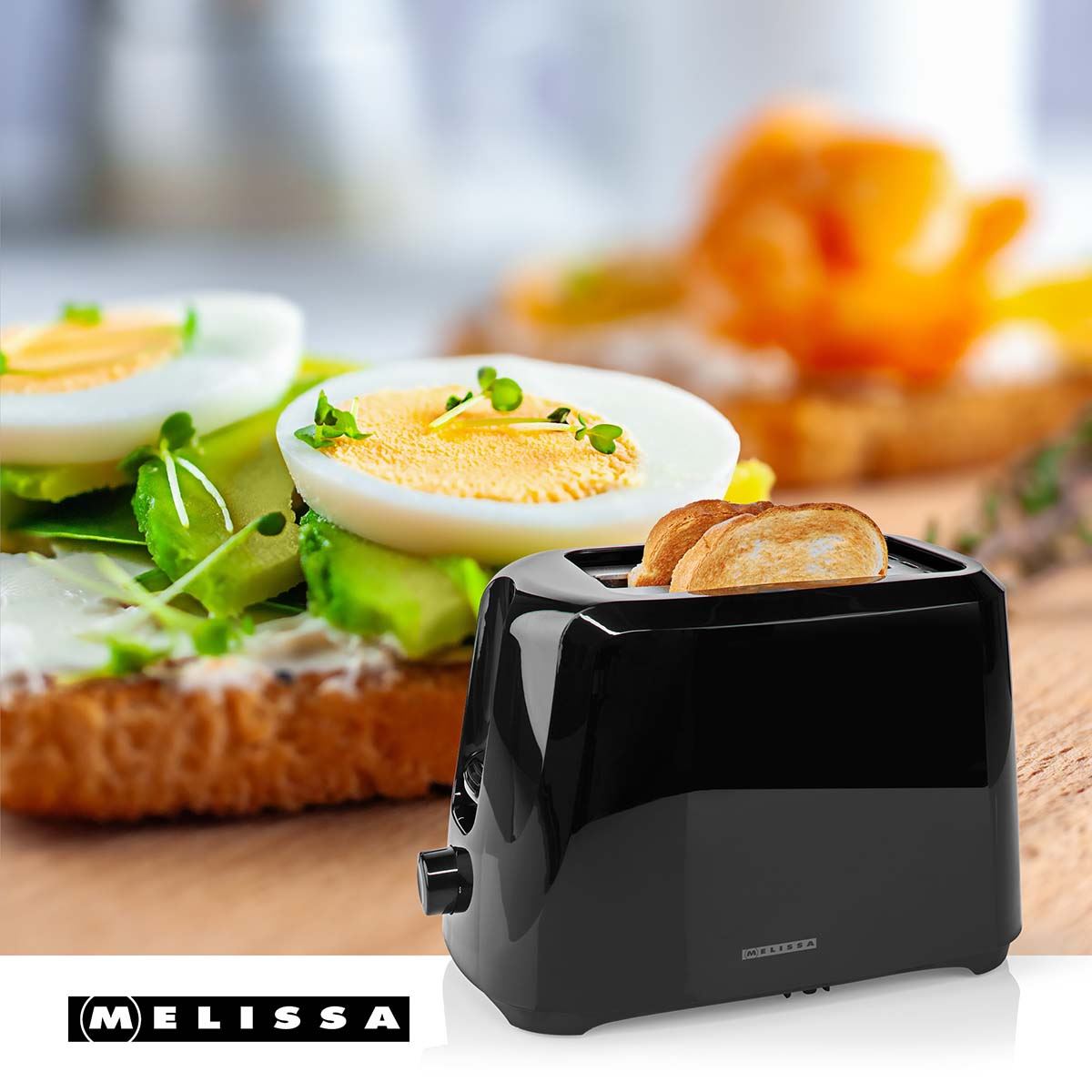 MELISSA 16140149 | Toaster | 2 Slots | 700 W | 6 Browning levels | Removable crumb tray | Cancel function | Black