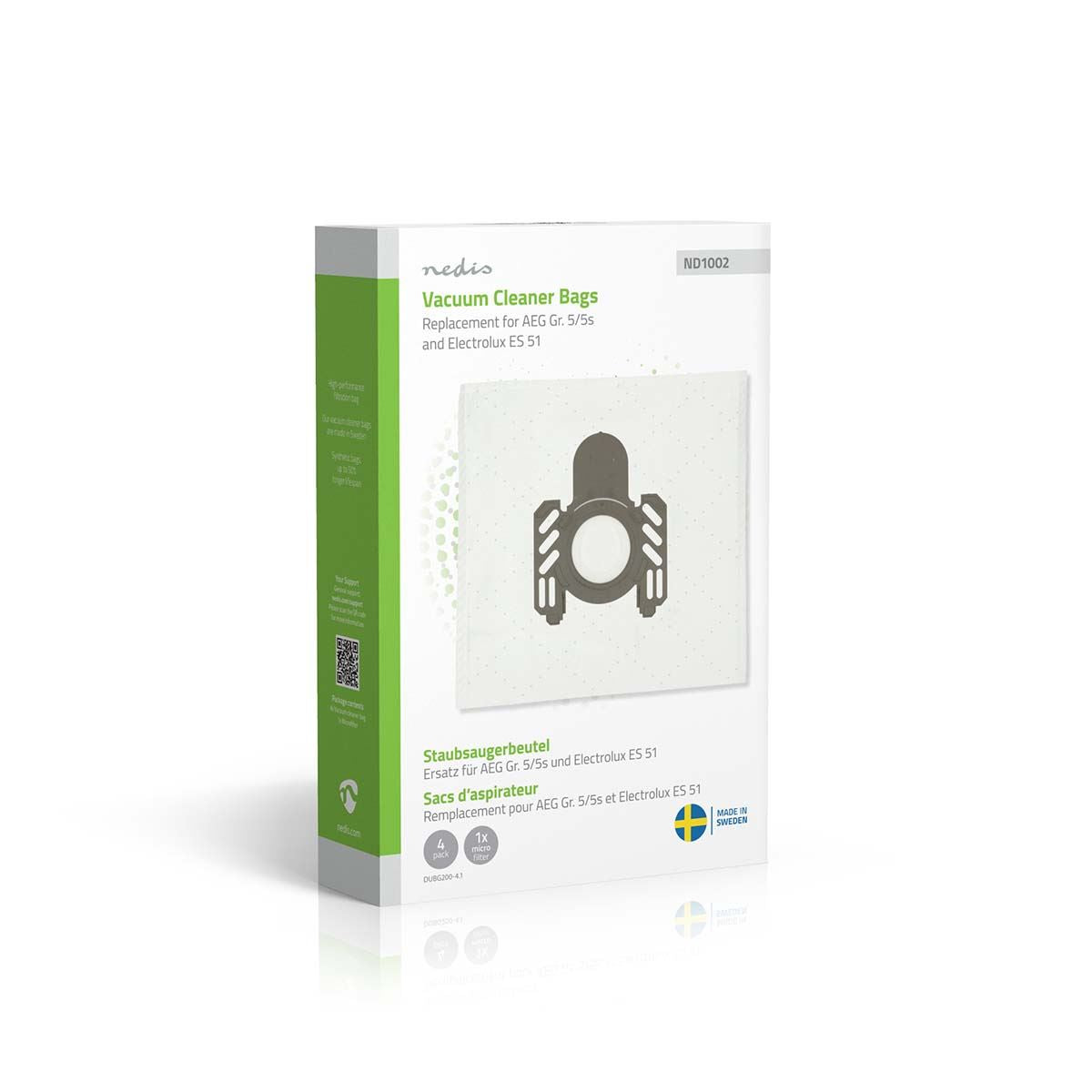 Nedis Vacuum Cleaner Bag | 4 pcs | Synthetic | Most sold for: AEG Gr. 5/5s and Electrolux ES 51 / AEG GR5 / Electrolux E51 | White