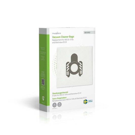 Nedis Vacuum Cleaner Bag | 4 pcs | Synthetic | Most sold for: AEG Gr. 5/5s and Electrolux ES 51 / AEG GR5 / Electrolux E51 | White