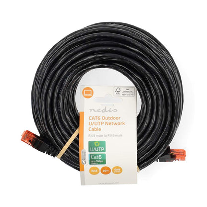 Nedis CAT6 Network Cable | RJ45 Male | RJ45 Male | U/UTP | 20.0 m | Outdoor | Round | PE | Black | Label
