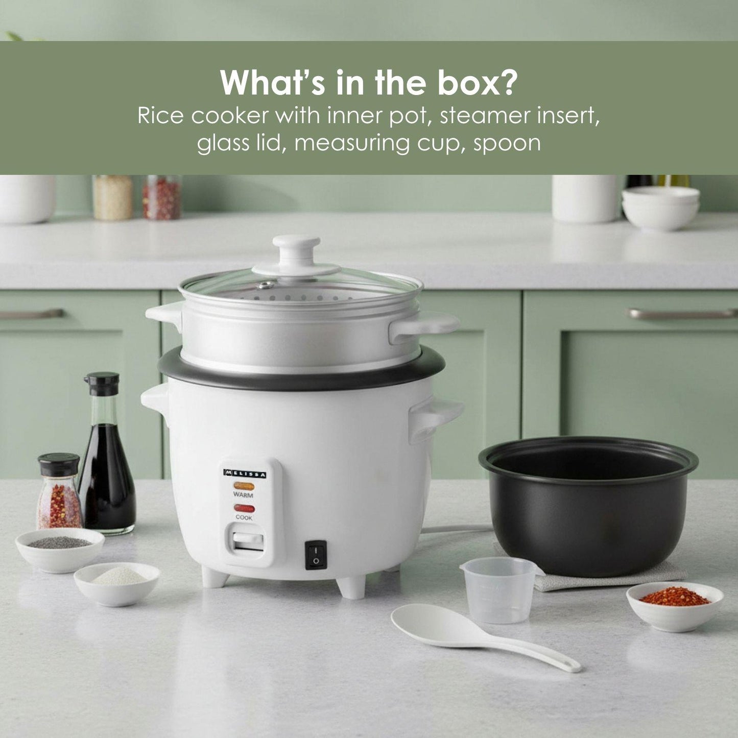 MELISSA Rice Cooker | 0.6 l | Non stick coating | Removable bowl | 300 W | Auto shut-off