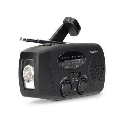 Nedis Emergency Radio | Table Design | AM / FM | Powerbank function | Battery Powered / Hand Crank / USB Powered | Black