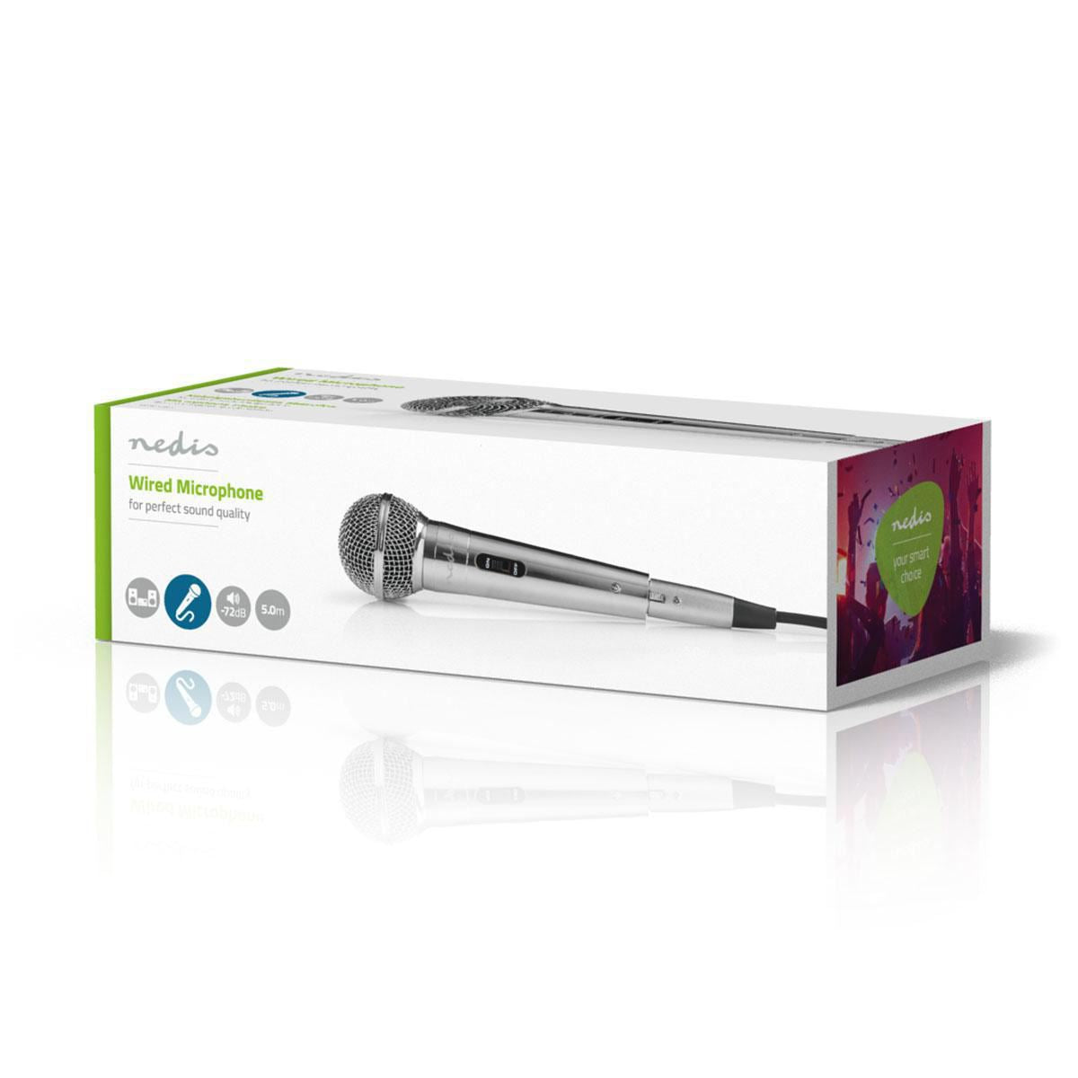 Nedis Wired Microphone | Cardioid | Detachable Cable | 5.00 m | 80 Hz - 13 kHz | 600 Ohm | -72 dB | On/Off switch | Metal | Silver