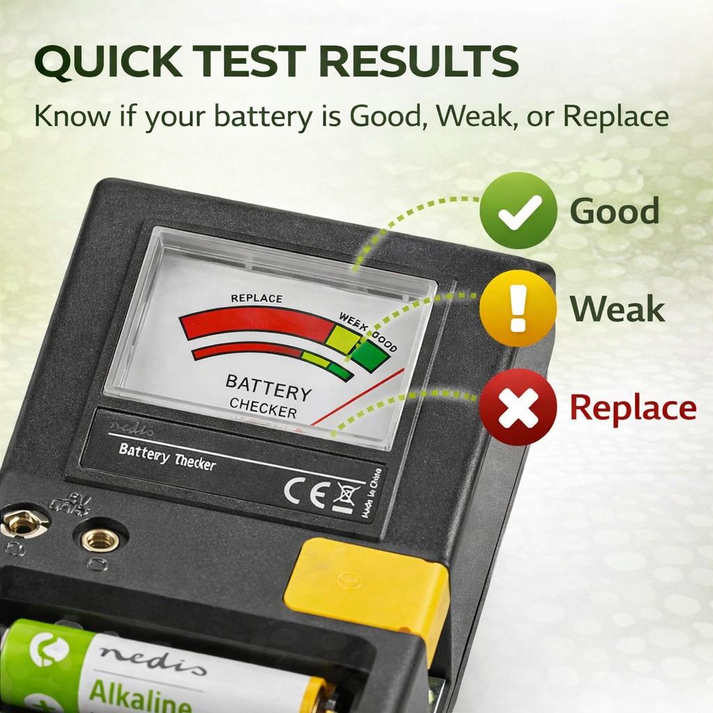 Nedis Battery Tester | 9V - AA - AAA - Button Cell - C - D | Black