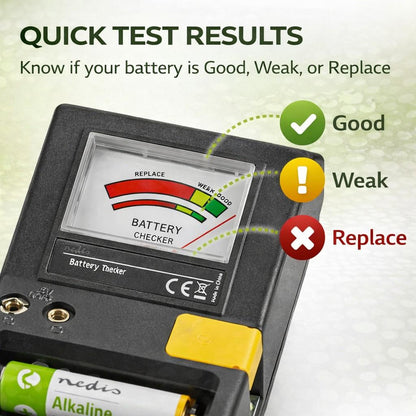 Nedis Battery Tester | 9V - AA - AAA - Button Cell - C - D | Black