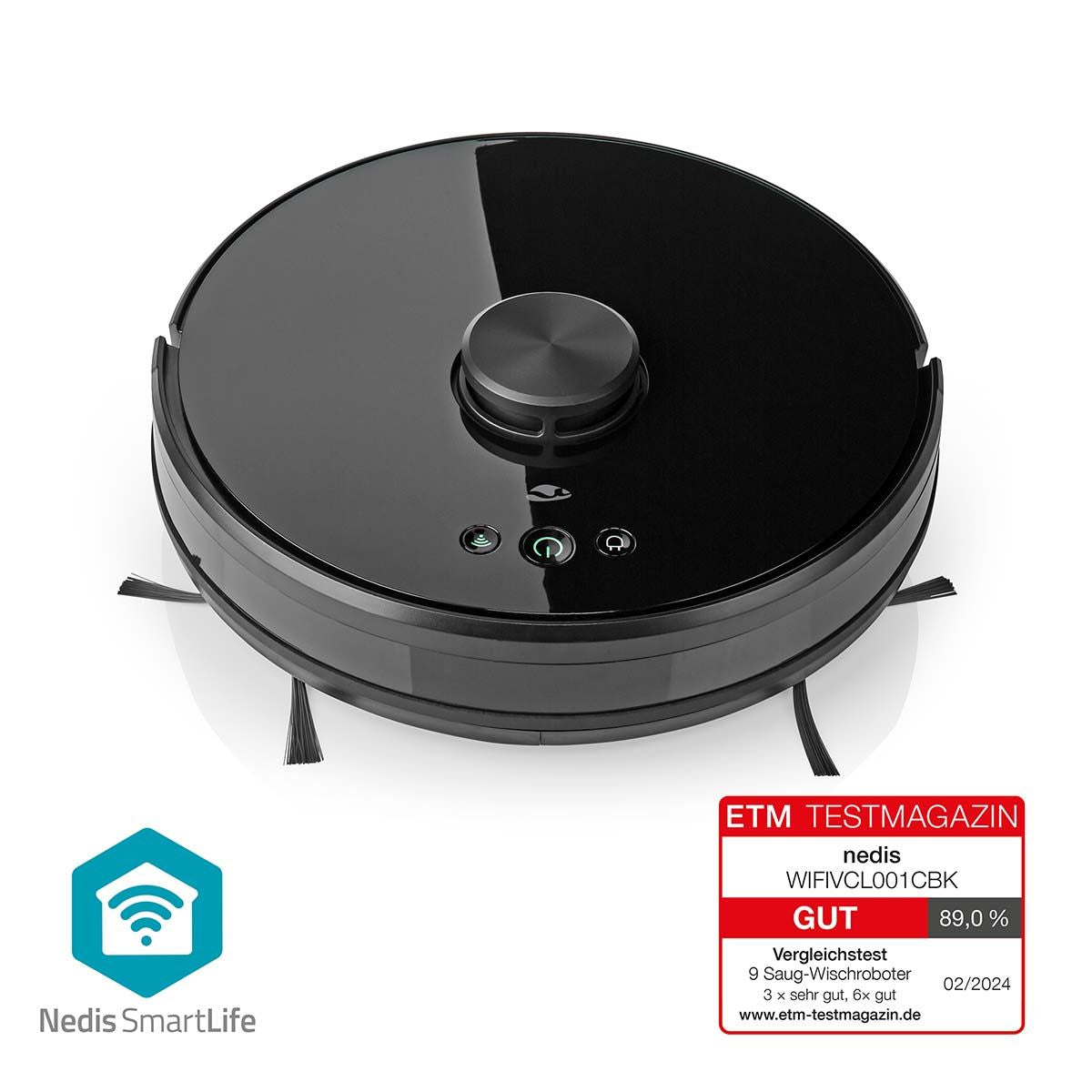 Nedis SmartLife Robot Vacuum Cleaner | Laser Navigation | Wi-Fi | Capacity collection reservoir: 0.6 l | Automatic charging | Maximum operating time: 2 hrs | Black | Android™ / IOS