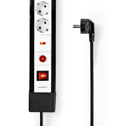 Nedis Extension Socket with Surge Protection | 4-Way | Type F (CEE 7/7) | 3.00 m | 3500 W | 16 A | Kind of grounding: Side Contacts | Socket angle: 45 ° | H05VV-F 3G1.5mm² | On/Off switch | Black / White