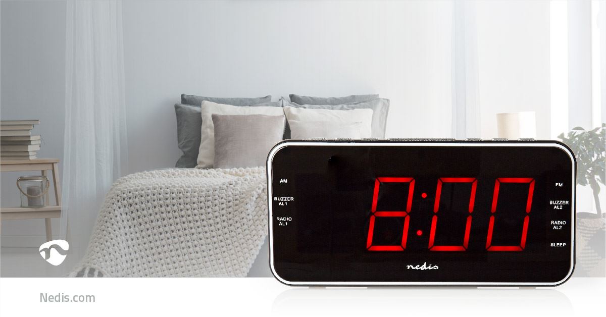 Nedis Digital Alarm Clock Radio | LED Display | 1x 3.5 mm Audio Input | Time projection | AM / FM | Snooze function | Sleep timer | Number of alarms: 2 | Black