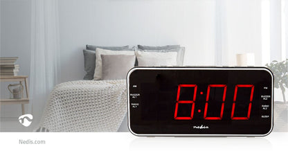 Nedis Digital Alarm Clock Radio | LED Display | 1x 3.5 mm Audio Input | Time projection | AM / FM | Snooze function | Sleep timer | Number of alarms: 2 | Black