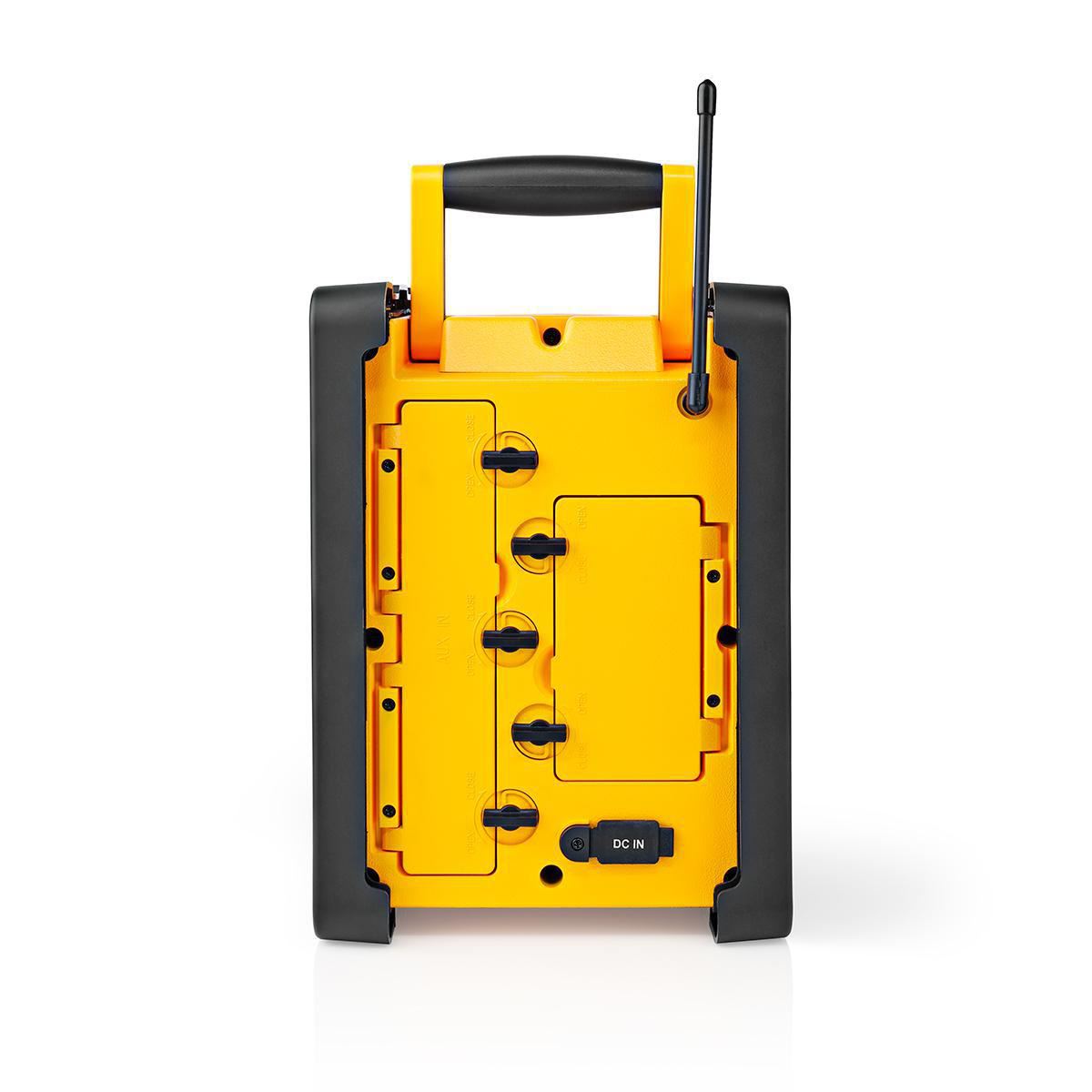 Nedis FM Radio | Jobsite Radio | FM | Battery Powered / Mains Powered | Digital | 15 W | Screen size: 2.2 " | Blue White Screen | IPX5 | Carrying handle | Black / Yellow