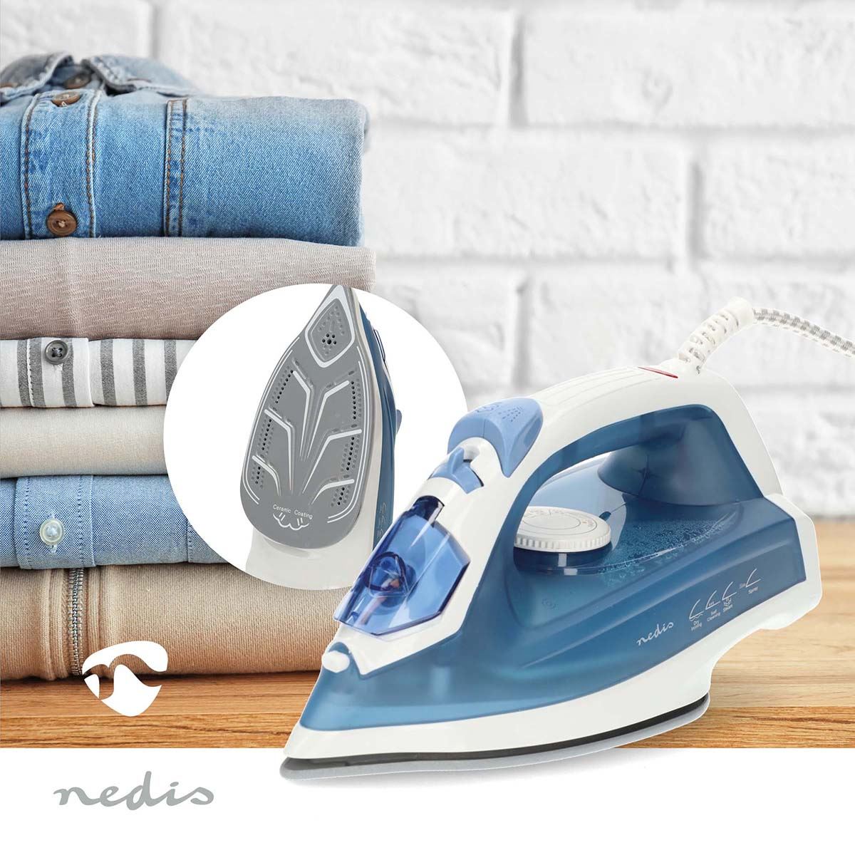 Nedis Steam Iron | 2000 W | 20 g/m | Steam shot | Ceramic | 0.20 l