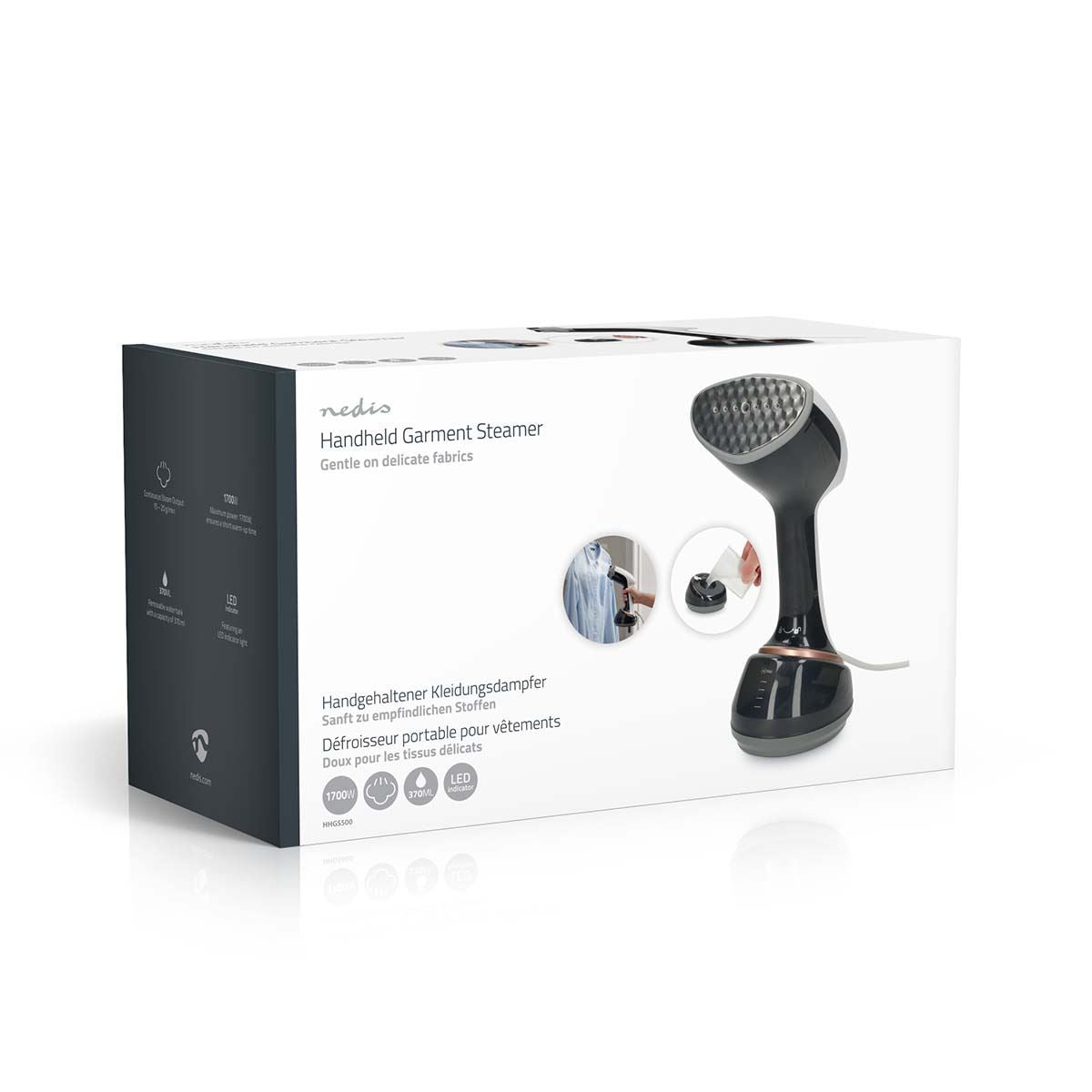 Nedis HHGS500 | Garment Steamer | 1700 W | 0.37 l | 25 g/m | Rose Gold / Black