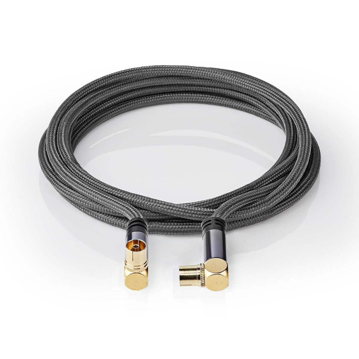 Nedis CSTB40015WT50 | Coax Cable | IEC (Coax) Male | IEC (Coax) Female | Gold Plated | 75 Ohm | Quad Shielded | 5.00 m | Round | Cotton | Grey / Gun Metal Grey | Cover Window Box