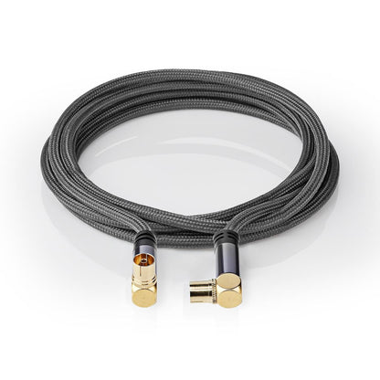 Nedis CSTB40015WT50 | Coax Cable | IEC (Coax) Male | IEC (Coax) Female | Gold Plated | 75 Ohm | Quad Shielded | 5.00 m | Round | Cotton | Grey / Gun Metal Grey | Cover Window Box