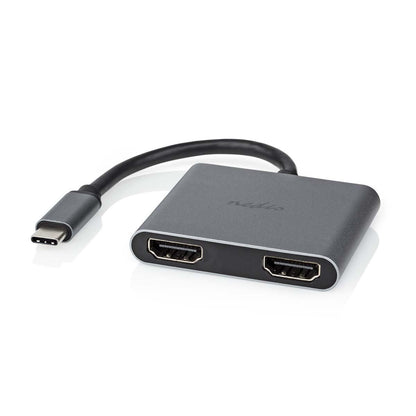 Nedis USB-C™ Adapter | USB 3.2 Gen 1 | USB-C™ Male | 2x HDMI™ | 4K@30Hz | 0.10 m | Round | Nickel Plated | PVC | Black | 17.080.818