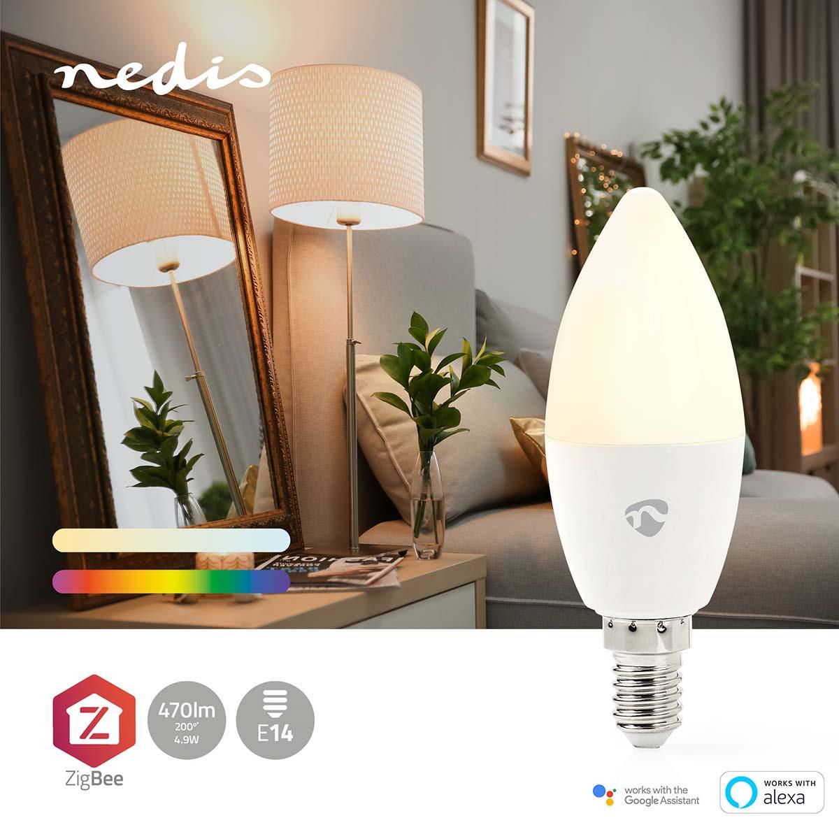 Nedis SmartLife Full Colour LED Bulb | Zigbee 3.0 | E14 | 470 lm | 4.9 W | RGB / Warm to Cool White | 2200 - 6500 K | Android™ / IOS | Candle | 1 pcs