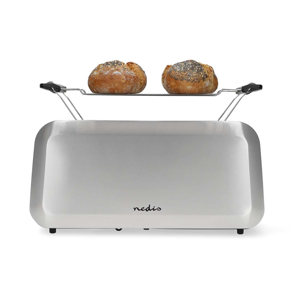 Nedis Toaster | 4 Bread Slices | 2 Long Slots | Browning levels: 7 | Defrost feature | Aluminium / Silver